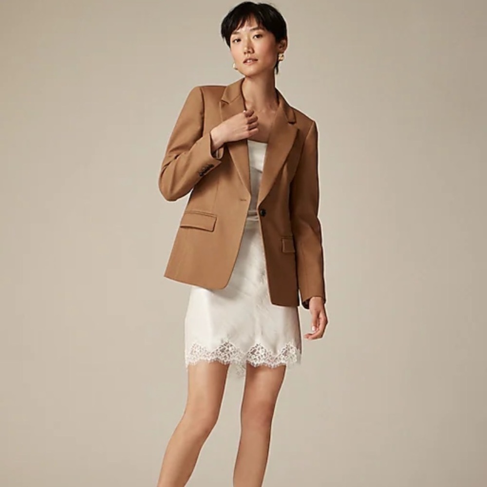 J.Crew NWT Willa blazer in Italian city wool blend tan camel oversized XS 0